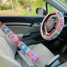 Handmade Crochet Steering Wheel Cover For Women Girl Cute Colorful Flower Se...