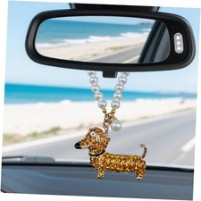 Bling Diamond Dachshund Car Rear View Mirror Charm, Crystal Rhinestone Gold