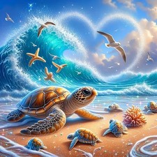 Sea Turtle Beach Starfish Diamond Art Kit 14 x 14 Inch Coastal Decor