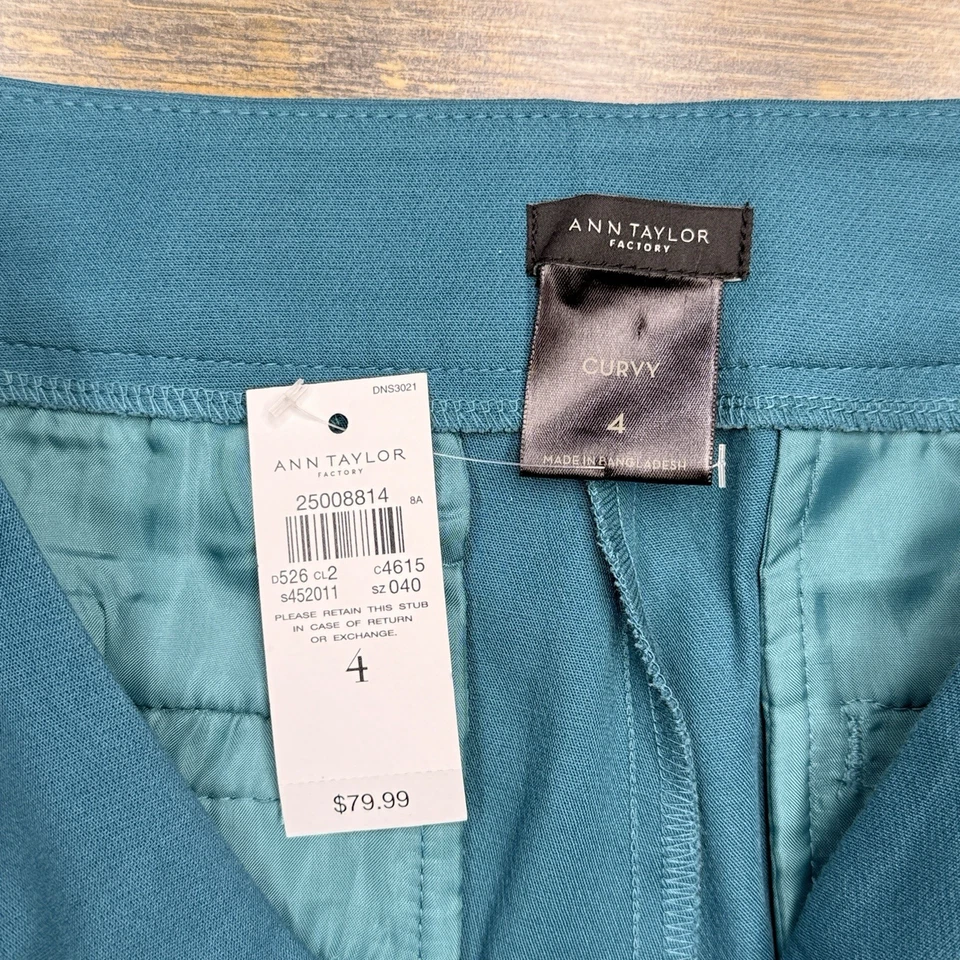 Ann Taylor лодыжки длины брюки женщин 4 изогнутый бирюзовый зеленый середины подъема эластичной новый - Изображение 4 из 4