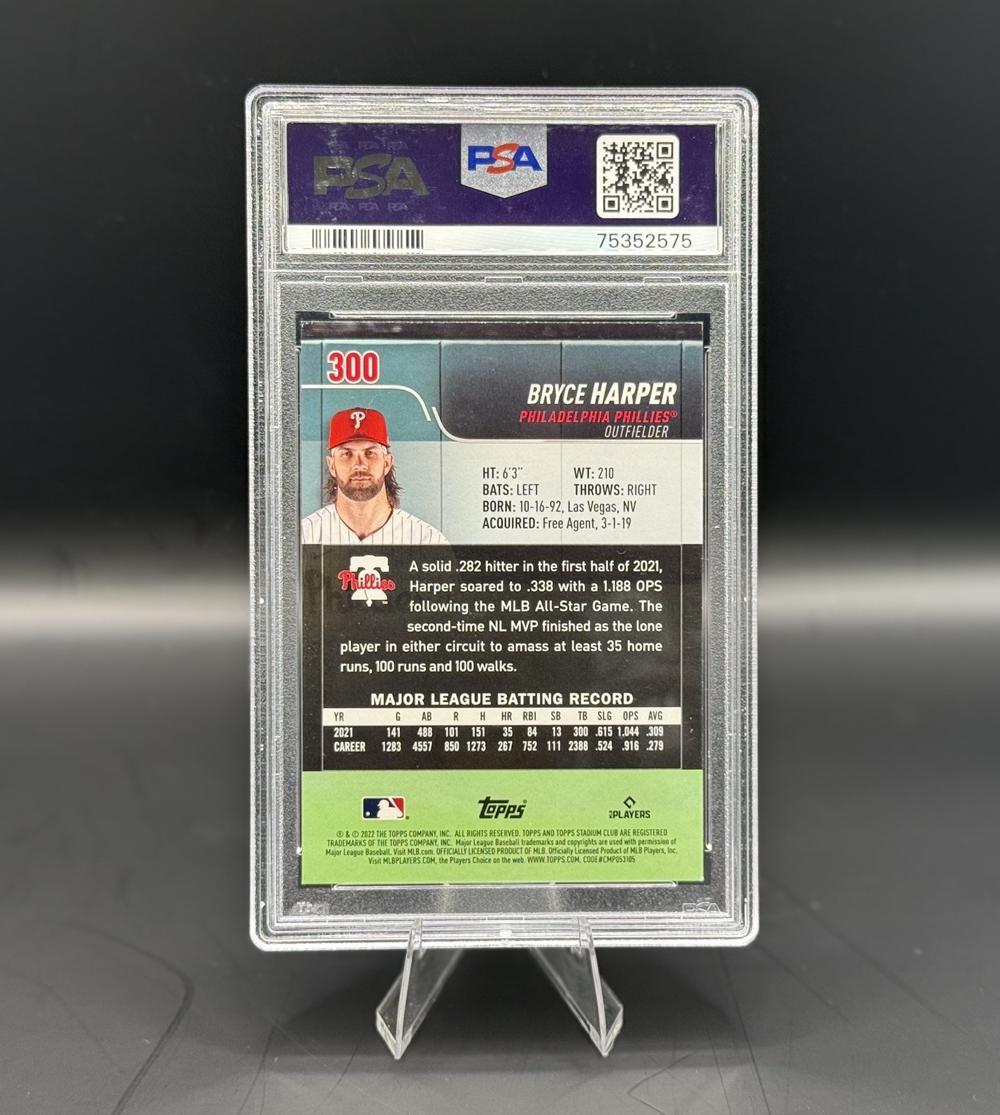 2022 Stadium Club Bryce Harper SSP Image Variation PSA 9 Mint #300 Phillies 🔥🔥 view 2