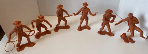 Vintage Louis Marx Plastic Cowboys Gunfighter 6" figure lot of 6  1960’s