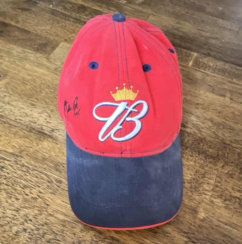 Dale Jr. signed Budweiser Red/Blue Colorblock Baseball Cap Hat "B" Logo