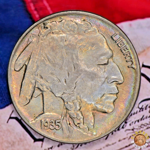 1935 Buffalo Nickel Full Horn MONSTER TONE RAINBOW TARGET GEM BU++ Uncirculated