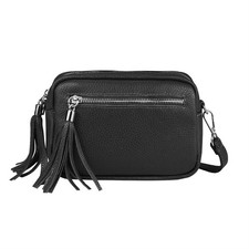 ITALy DAMEN LEDER TASCHE Schultertasche Cross-Over Fransen Umhängetasche Bodybag