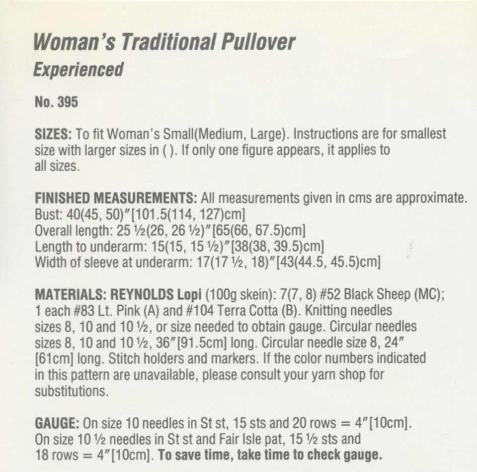 Reynolds Knitting PATTERN 395 Lopi Women's Updated Traditional Pullover Sweater - Image 2 of 3