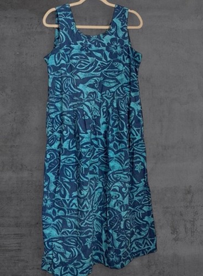 #ad #ad Reyn Spooner Hawaiian Blue Turquoise 100% Cotton Midi Dress Size Large $44.95