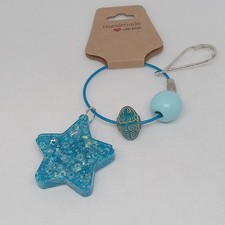 Light Blue Starfish Keychain with Wooden Beads for Women and Girls Handmade