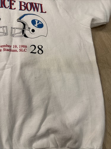 VTG 1988 RICE BOWL Football Utah Ute BYU HOLY WAR Sweatshirt Fruit of Loom 1980s - 第 7/9 張圖片