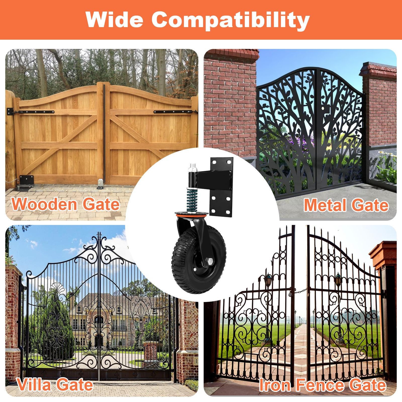 2 Pack Heavy Duty Gate Caster 8 Inch Spring Loaded Gate Wheel for Wooden Gate