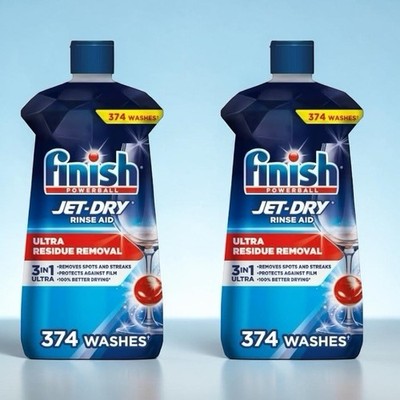 (2) Finish Jet-Dry Rinse Aid, 38 fl. oz. 748 Washes 3in1 Ultra Residue Removal