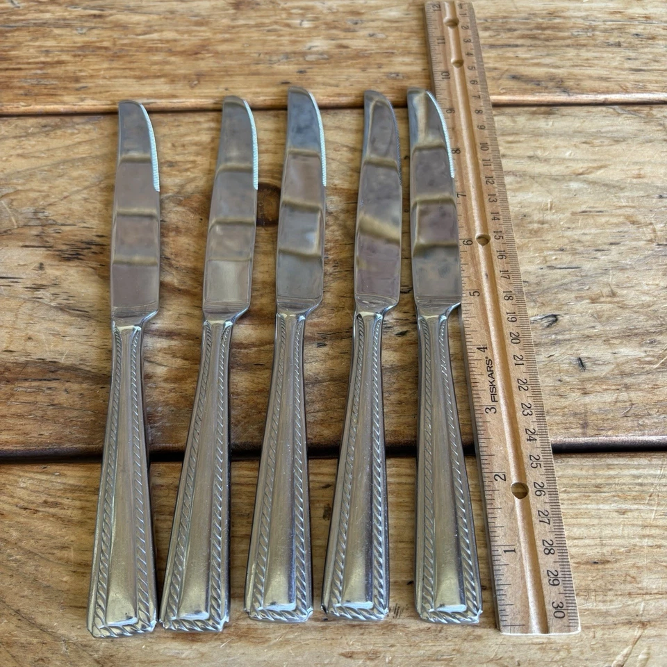 5 Dinner Knives Oneida FLOURISH 18/10 Stainless Rope China 9.5” - Image 2 of 2