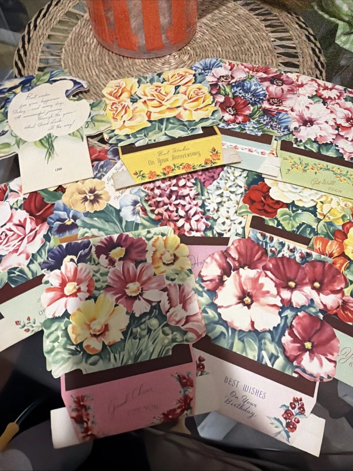 Caja de tarjetas de felicitación vintage de los años 40 con diseños florales - 10 en total Foto 4 de 4