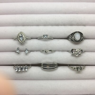 9 Pc Vintage Antique Silver Finger Knuckle Joint Midi Boho Ring Set New 1630