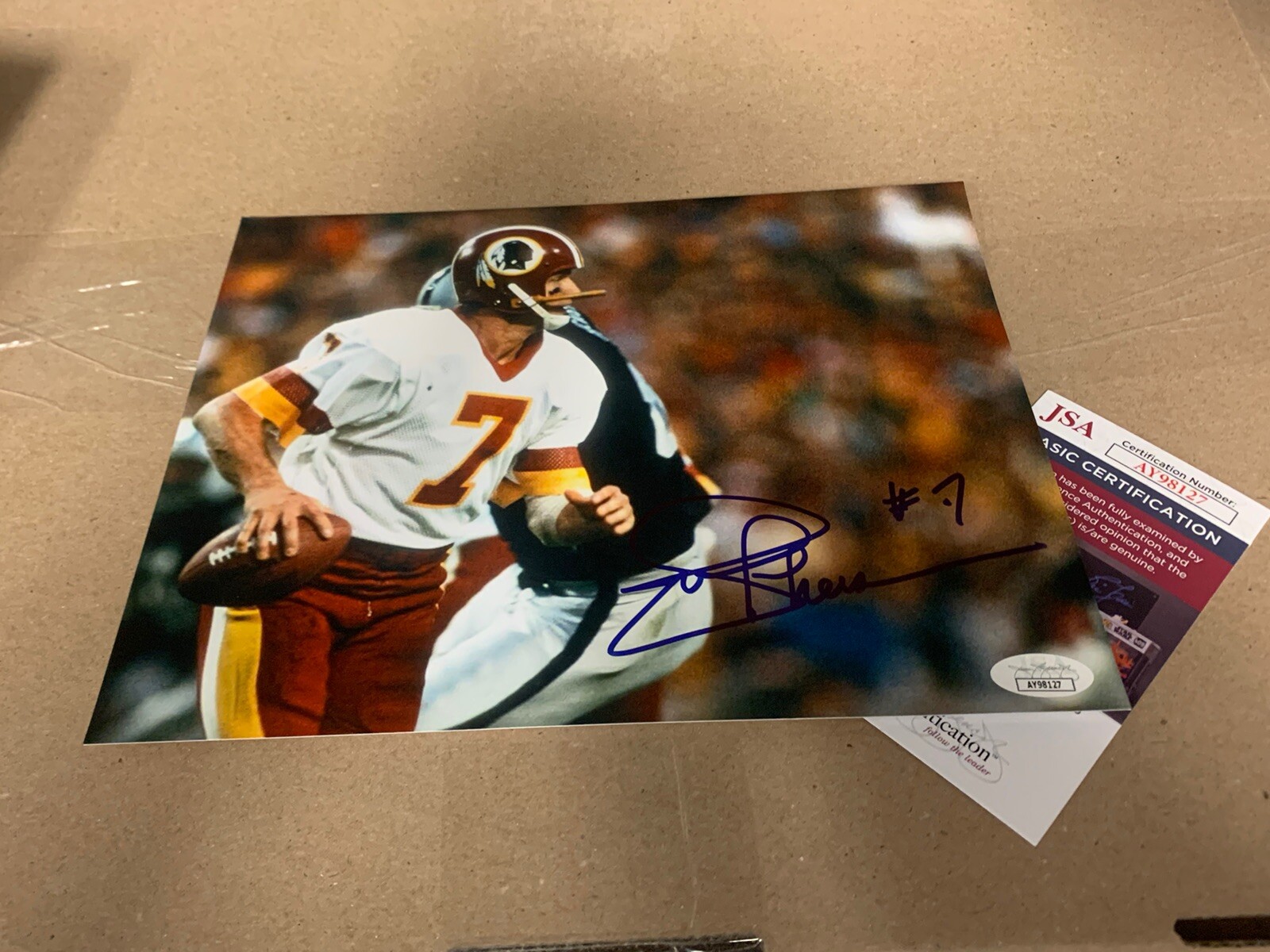Joe Theismann Autographed Signed Cleveland Browns Washington Redskins Football 8x10 Photo Jsa Coa Auto 
