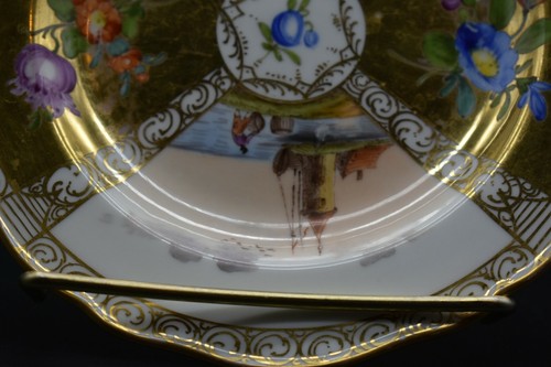 Meissen German Quatrefoil Harbor Scenes Flowers & Heavy Gold 6 1/2" Bread Plate - Picture 4 of 7