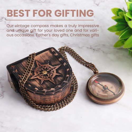 Personalized Brass Compass with Leather Case | Custom Engraved Gift | Adventure - Picture 2 of 6