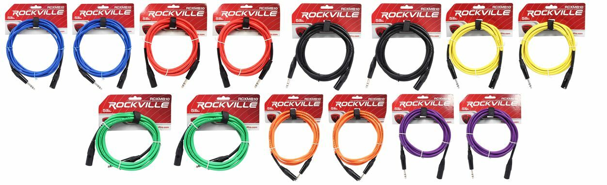 14 Кабель Rockville 10 с разъемом REAN XLR -1/4 TRS (7 цветов по 2 в каждом)