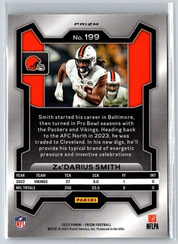 2023 PANINI PRIZM SILVER ZA'DARIUS SMITH CLEVELAND BROWNS #199 - Picture 2 of 2