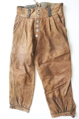 Lederhose lang individuell 80er Vintage weiter Schnitt und Bundfalte braun Gr.52 - Bild 1 von 4