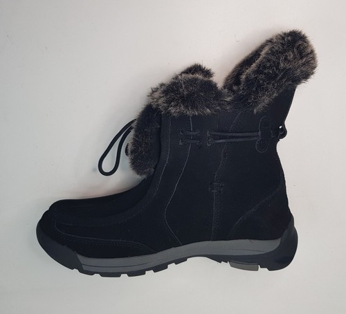 LANDS' END SIZE 5UK EUR37.5 WOMENS BLACK SUEDE LACE UP ANKLE SNOW BOOTS FUR TOP - Picture 18 of 24