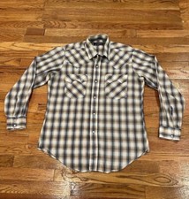 Vintage Levi's Strauss Shirt Big E Western Pearl Snaps Sawtooth Plaid Men L