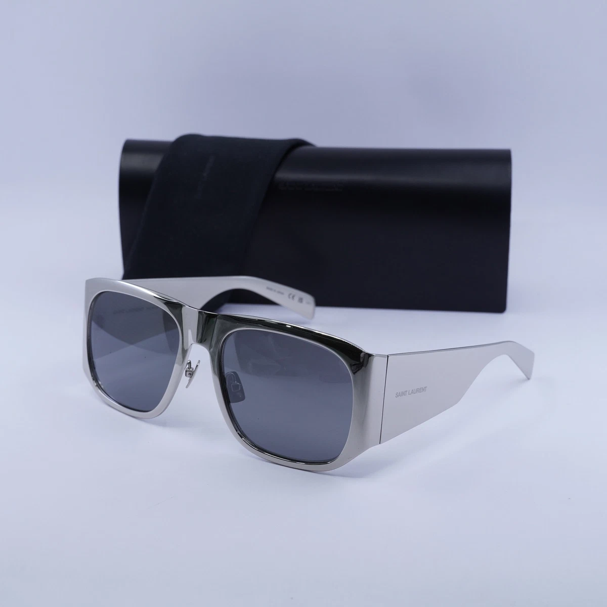 NWT SAINT LAURENT SUNGLASSES SILVER GREY SL 692 Saint Laurent Sunglasses 002 Shiny Silver - eye-oo.com main image 3