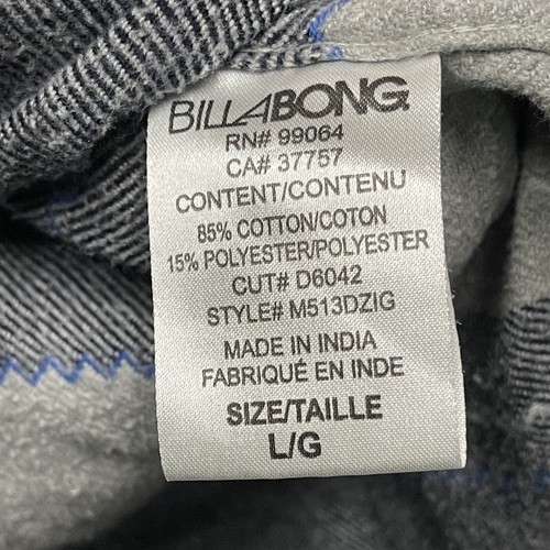 BILLABONG Men’s Large Button up Fleece Flannel Jacket Hoodie Striped Blue Gray - Picture 4 of 6