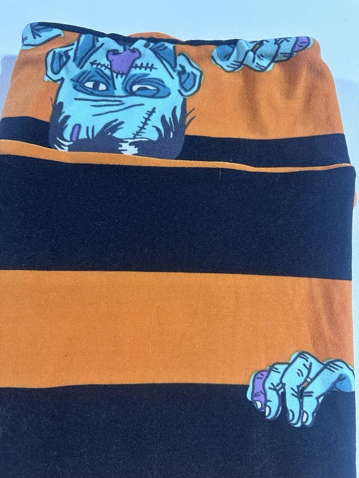 Leggings LuLaRoe TC2 em excelente estado usado listra preta laranja FRANKENSTEIN Monster HALLOWEEN - Imagem 2 de 4