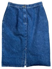 Vintage Gitano Denim Skirt Size 12 Straight Dark Blue Jean Below Knee Midi M L