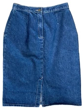 Vintage Gitano Denim Skirt Size 12 Straight Dark Blue Jean Below Knee Midi M L