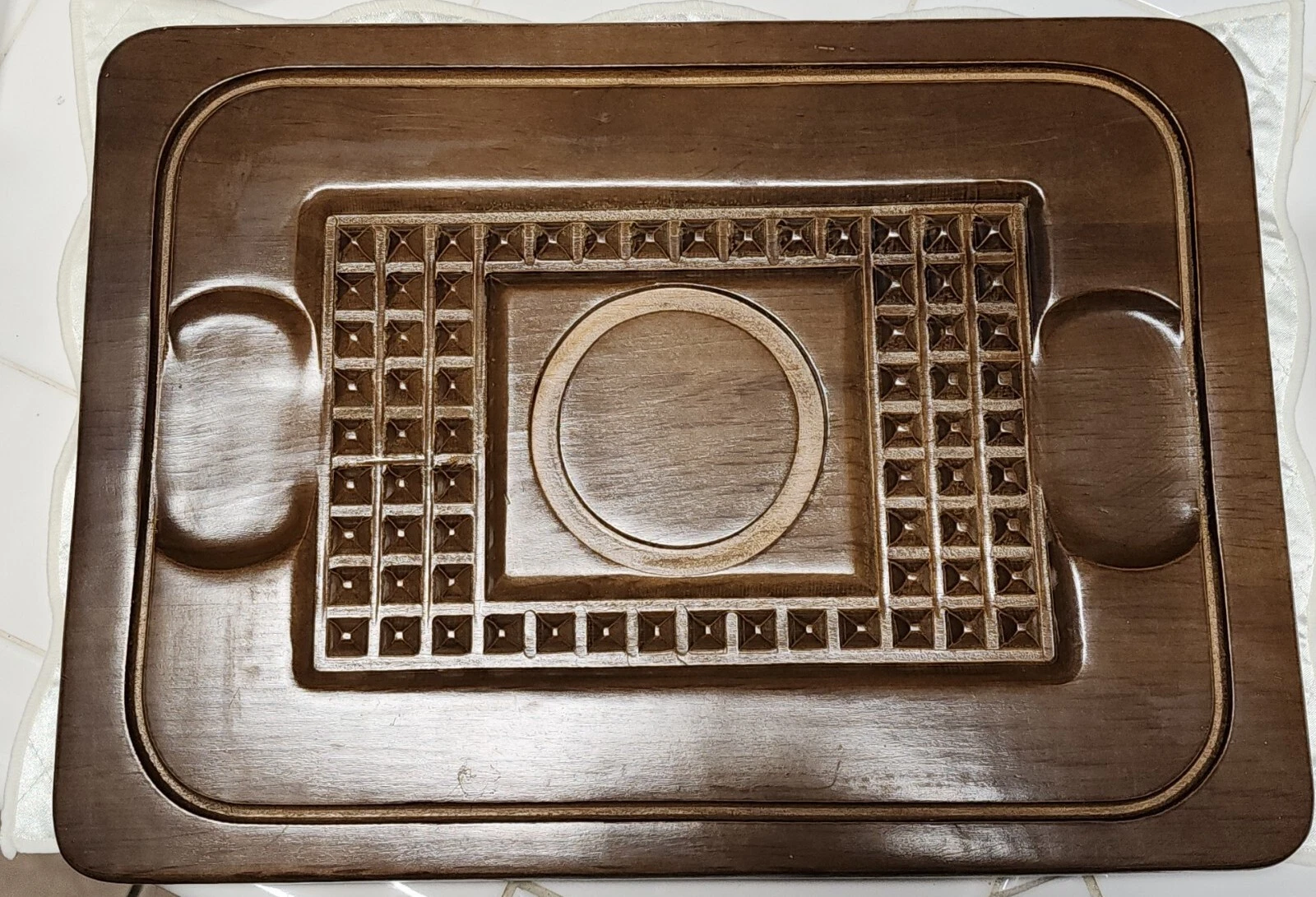 HellerWare Wood Meat Tenderizing Tray Liquid Drip Groove 17x12" Vintage