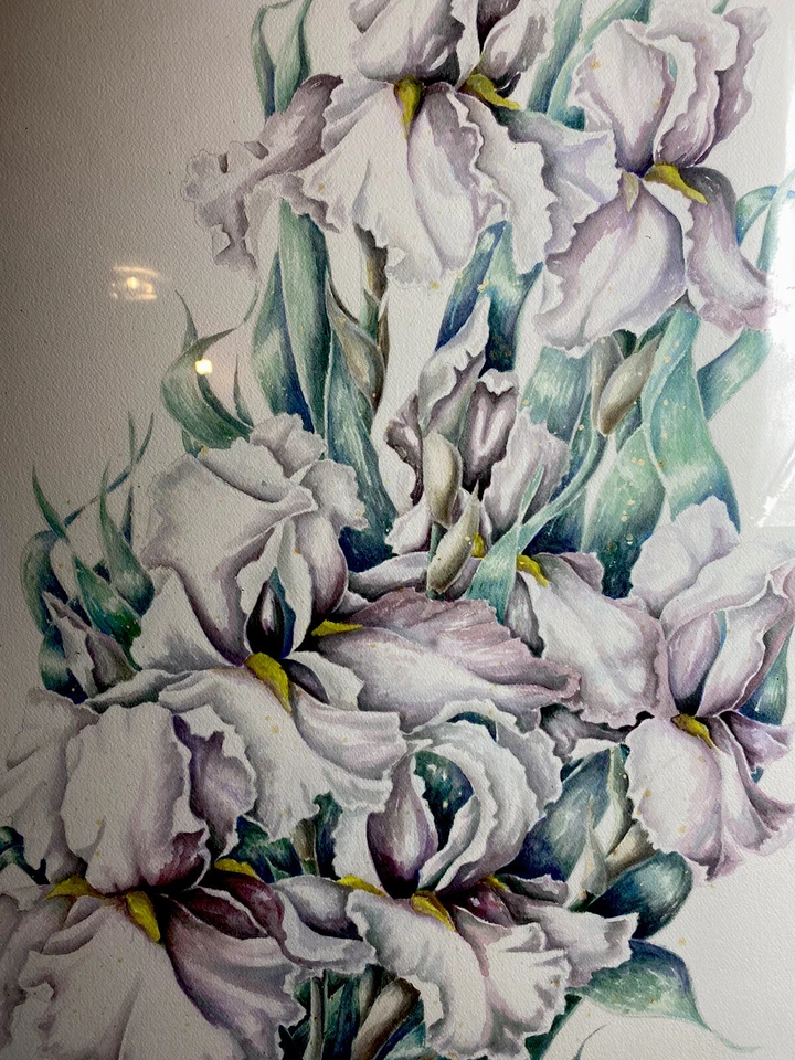 Enorme aquarela emoldurada assinada por Perkins floral orquídeas desenho pintura 34x27” - Imagem 4 de 4