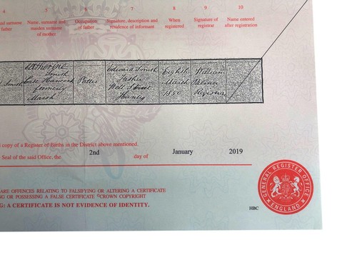 Captain Edward Smith Titanic Certified UK Birth Certificate Copy Authentic Movie - Picture 2 of 5