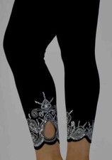 New Womens Plus Size Laser Cut Sequin Full Length Leggings With Hole 12-26