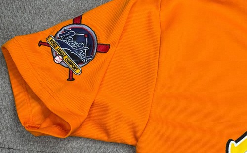 Clench 701 Jeans Vtg MLB New York World League Orange Baseball Jersey Size Large - Picture 4 of 9