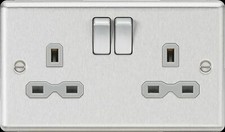 Brushed Steel Switches & Sockets Satin Chrome Grey Inserts Full Range 