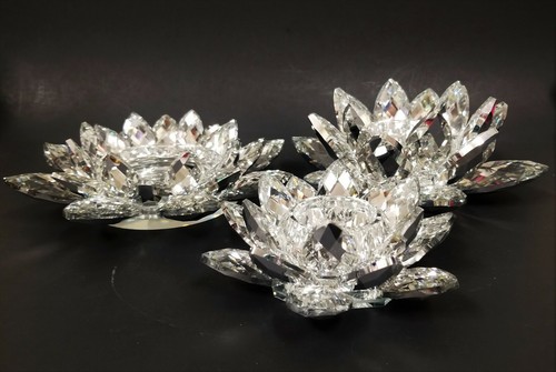 CRYSTAL GLASS MIRROR SILVER LOTUS FLOWER SHAPED TEALIGHT,PILLAR CANDLE HOLDER - 第 5/12 張圖片