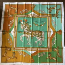Hermes Scarf Stole Premier Empire Green Brown Animal Floral Silk Auth New 90 cm