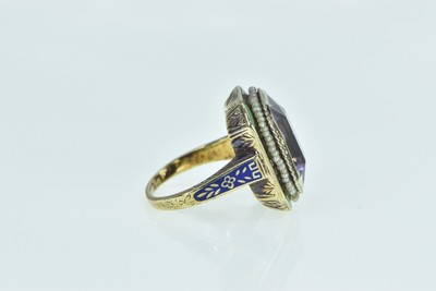 Bague Cocktail Victorienne Améthyste Et Perles 14K Or Jaune - Taille US 5 Occasion