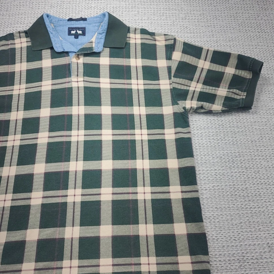 Винтажный Woods серый длинным рукавом рубашка-поло мужской большой зеленый клетку дерева прочная тема - Изображение 2 из 4