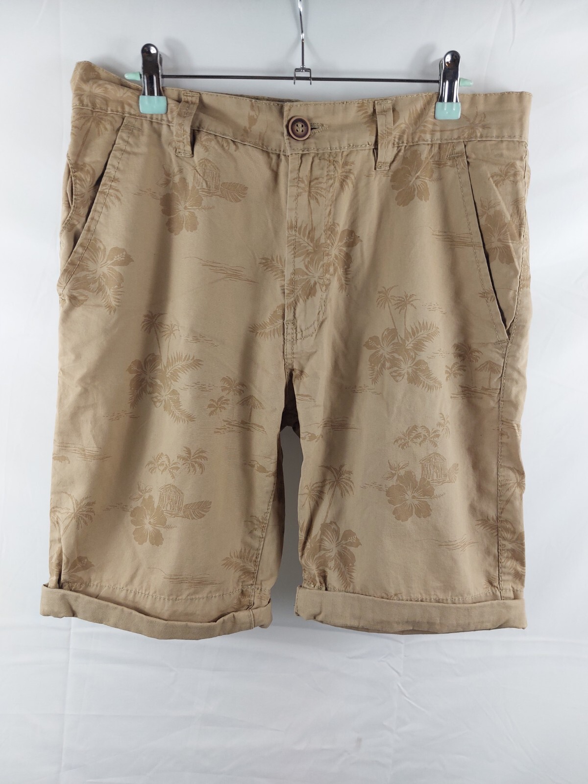 Threadbare Mens Beige, Pattern, Roll Up Shorts Si… - image 1