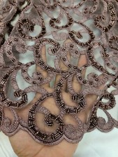 Lace Embroidered Beaded Dark Mauve Mesh Bridal Evening Dress Fabric By The Yard