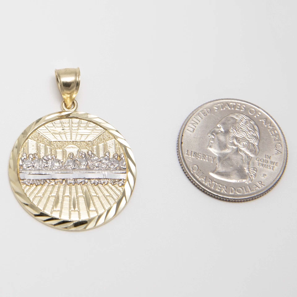 Pingente medalhão última ceia corte diamante ouro branco amarelo 10K real 1 1/2" - Imagem 3 de 4