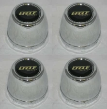 SET OF 4 EAGLE ALLOYS CHROME STEEL WHEEL RIM CENTER CAP 3-1/8" DIA BORE SNAP IN 