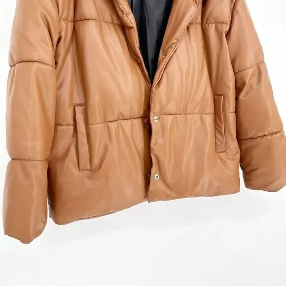 Bagatelle NYC Oversized Faux Leather Winter Puffer Jacket Brown