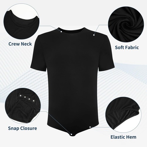 Men's Short Sleeve Bodysuit Pajamas One Piece Crew Neck Romper Shirts Pajamas - Picture 3 of 15