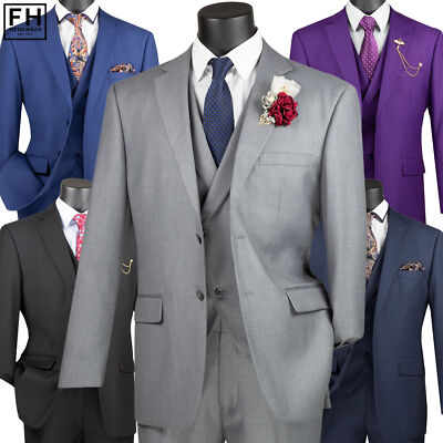 VINCI Men's 3pc Modern Fit Suit w/ Adjustable Waist - 36S