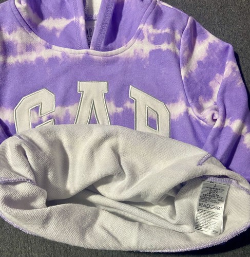 Gap Kids Girls Small 6/7 Purple Tie Dye Hoodie Logo Pullover Terry Cloth NEW - Picture 9 of 13