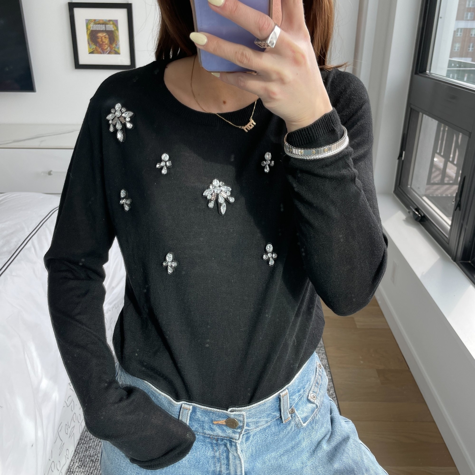 Zara Knit Embellished Crystal Sweater 